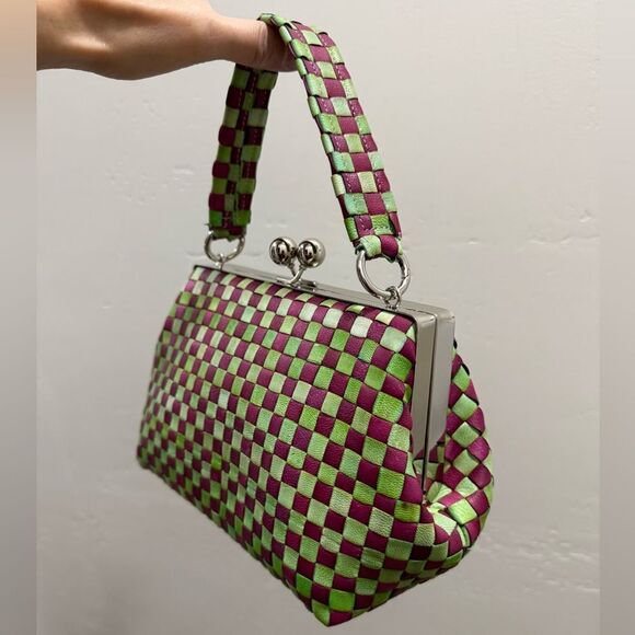 Colocrblock Woven Cowhide Handmade Metal Frame & Kisslock Box Bag,  Crossbody - Picture 7 of 12